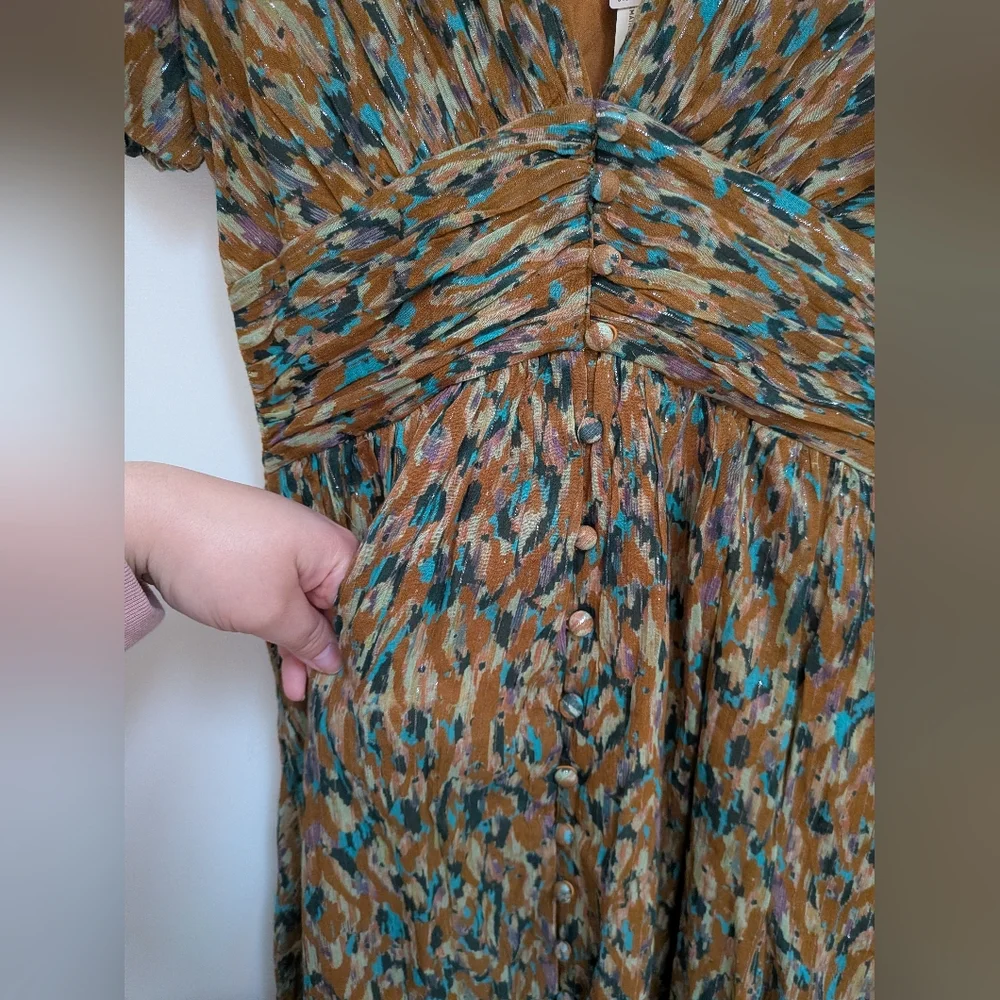 NWT By Anthropologie The Katerina Lurex Button Front Neutral Midi Dress Size 2 - Picture 8 of 16